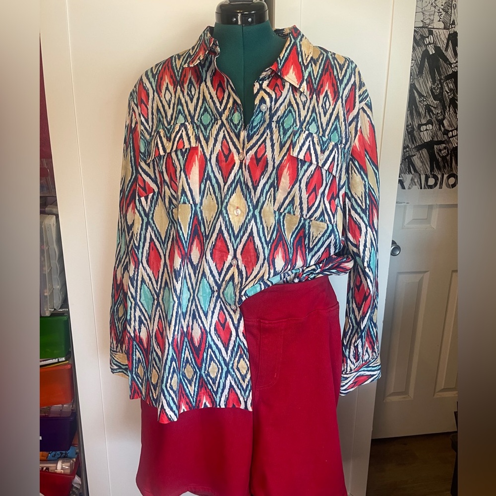 Jones New York Colorful Geometric Patterned Blouse Cotton plus size 3X